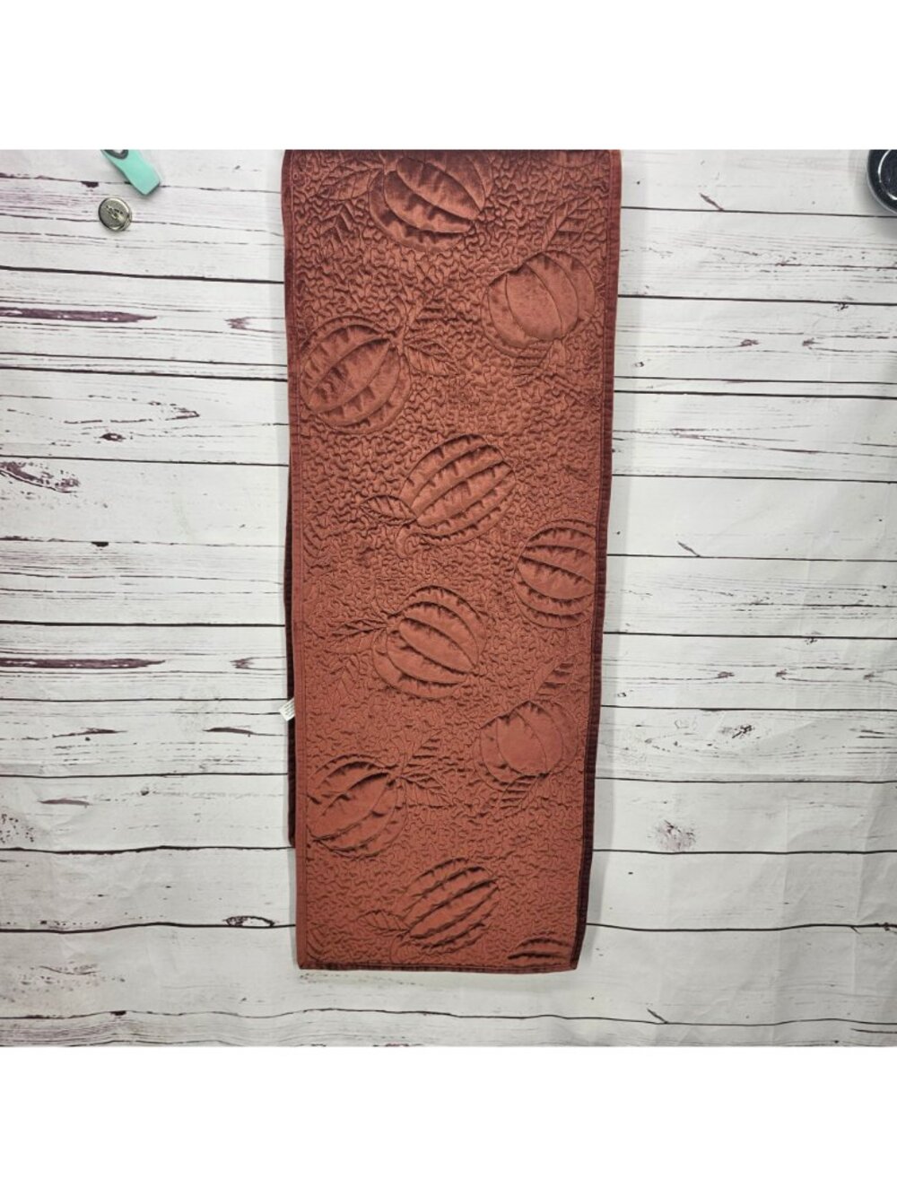 Hearth & Home Quilted Pumpkin Velvet Table Runner Burnt Orange Fall Décor 72"x14 - Picture 10 of 11